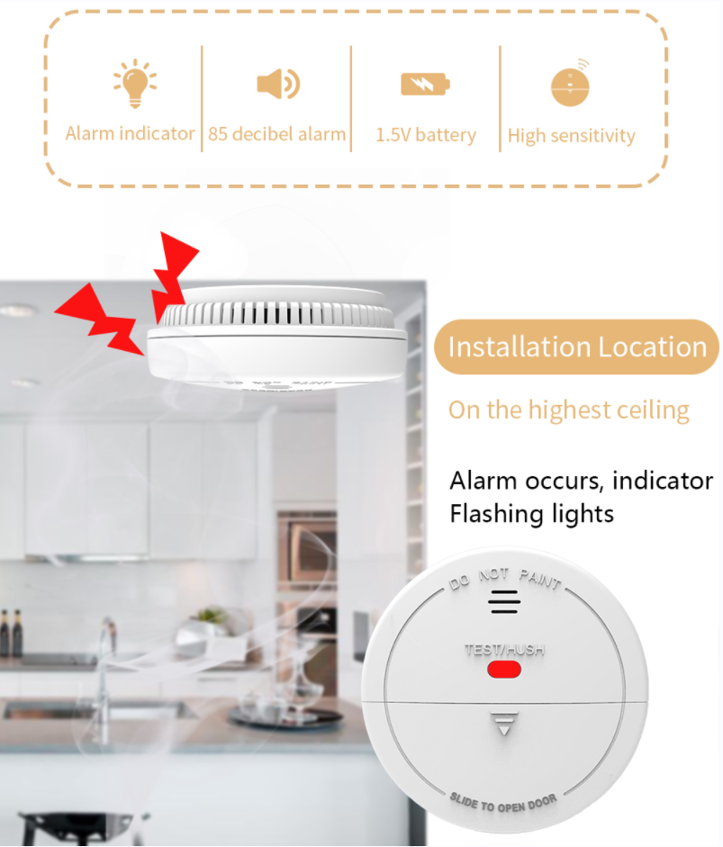 Wireless fire smoke detection sound-light alarm-RF433MHz