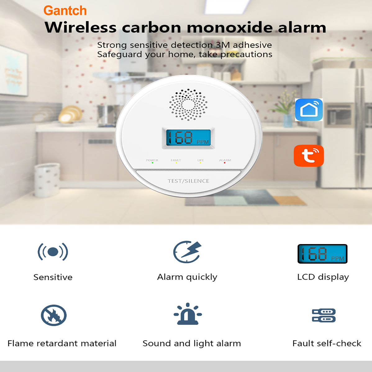 Wireless carbon monoxide monitoring alarm-RF433MHz